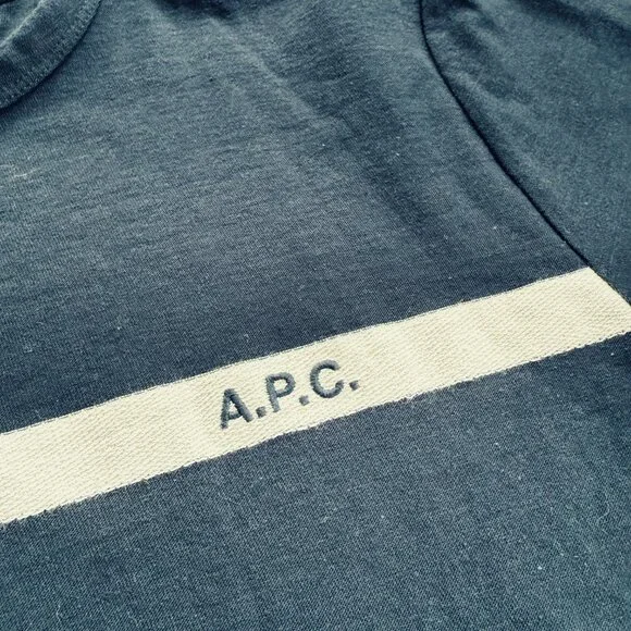 APC Men’s Navy Logo Stripe Tee | 100% Cotton | Size M | Great Condition - Picture 2 of 4